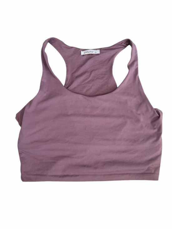 LaSlulu Tops - Laslulu Purple Ribbed Crop Tank - High Neck Workout Top - Size Large